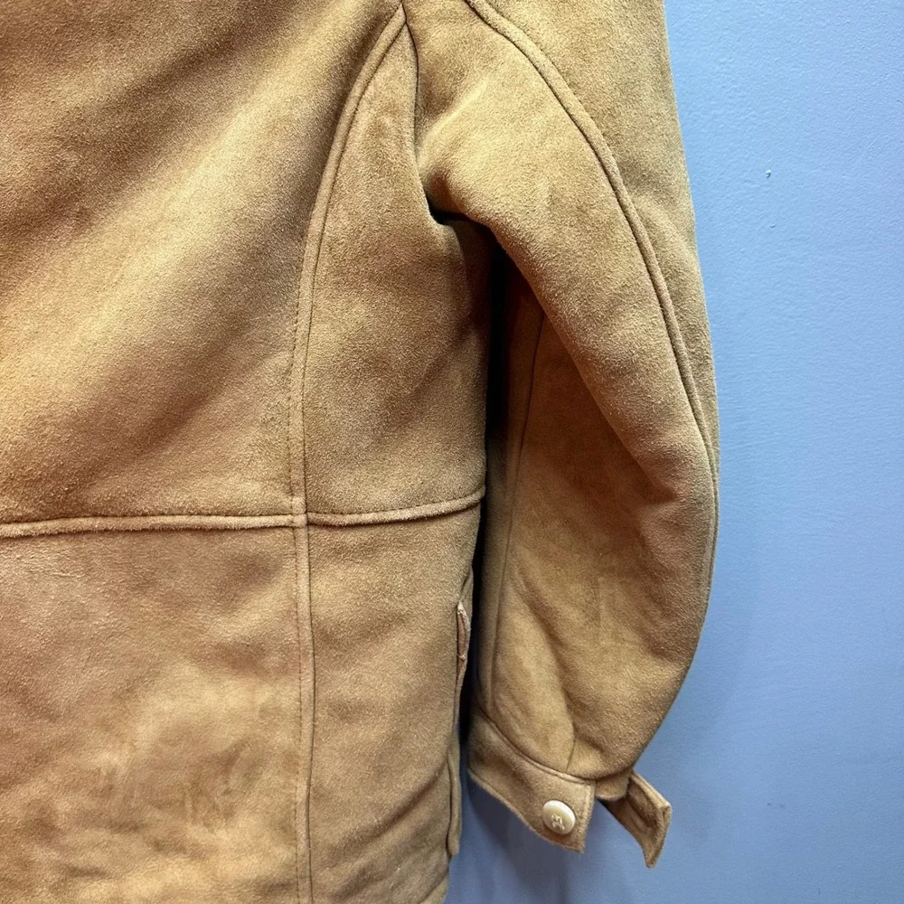Orvis USA Leather Ranch Coat L Sherpa Lined Western Jacket Camel Mens - Picture 10 of 12